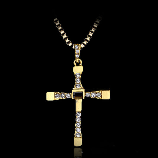 Fast And The Furious Dominic Toretto Vin Hot Movie Jewelry Classic Rhinestone Pendant Cross Necklaces High Quality Gift