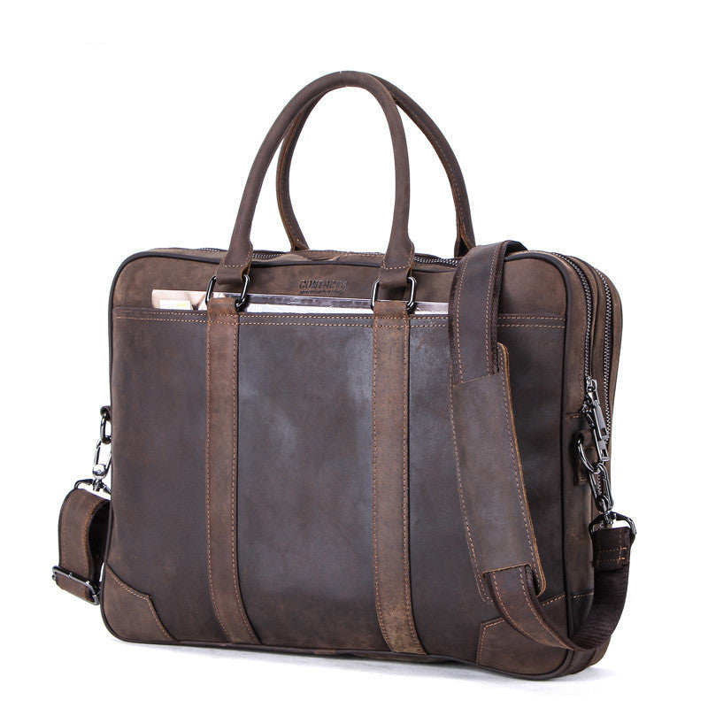 Leather Men's Business Briefcase Multifunctional