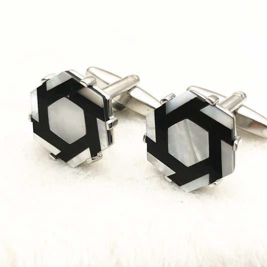 Men's Shirt Cufflinks French Black And White