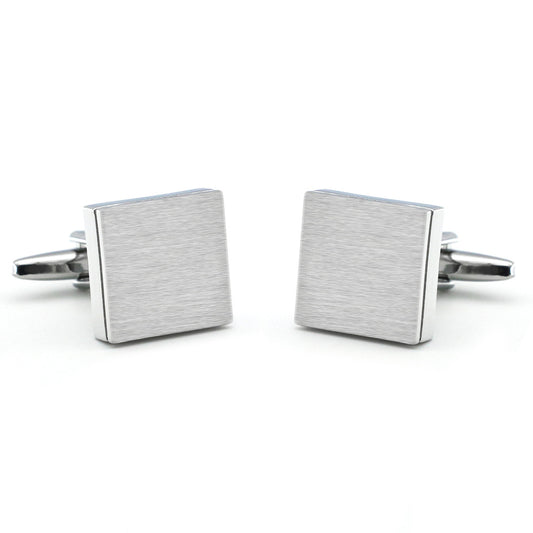 Square Silver Glossy Brushed Metal Cufflinks