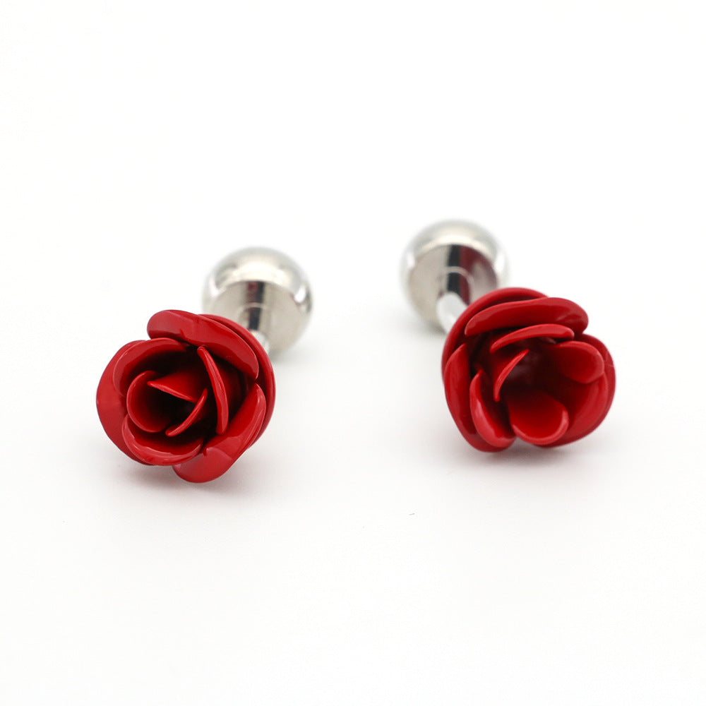 French All-Match Blue And Red Rose Cufflinks