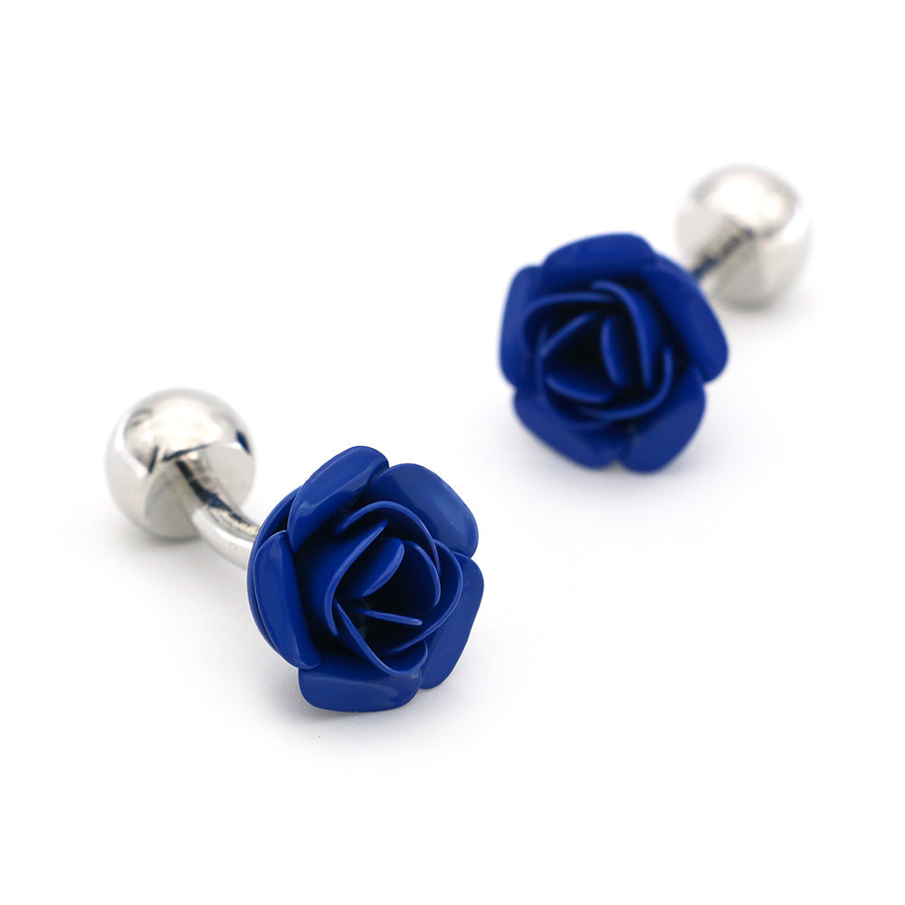 French All-Match Blue And Red Rose Cufflinks