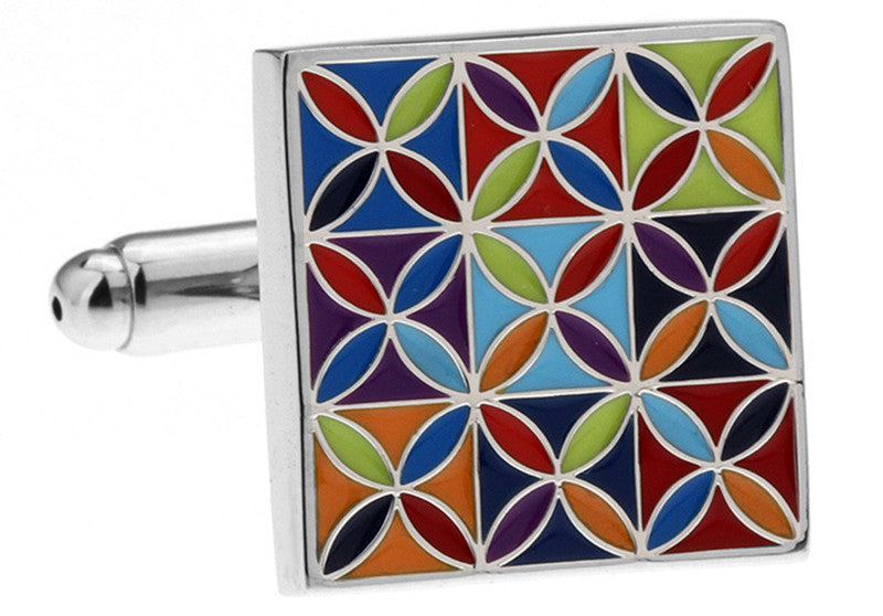 Colored Flower-Dripping Enamel Cufflinks