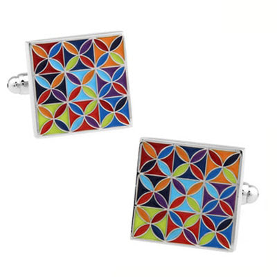 Colored Flower-Dripping Enamel Cufflinks