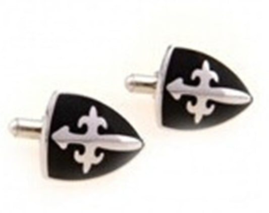 Paladin Black Enamel Shield Shaped French Cufflinks