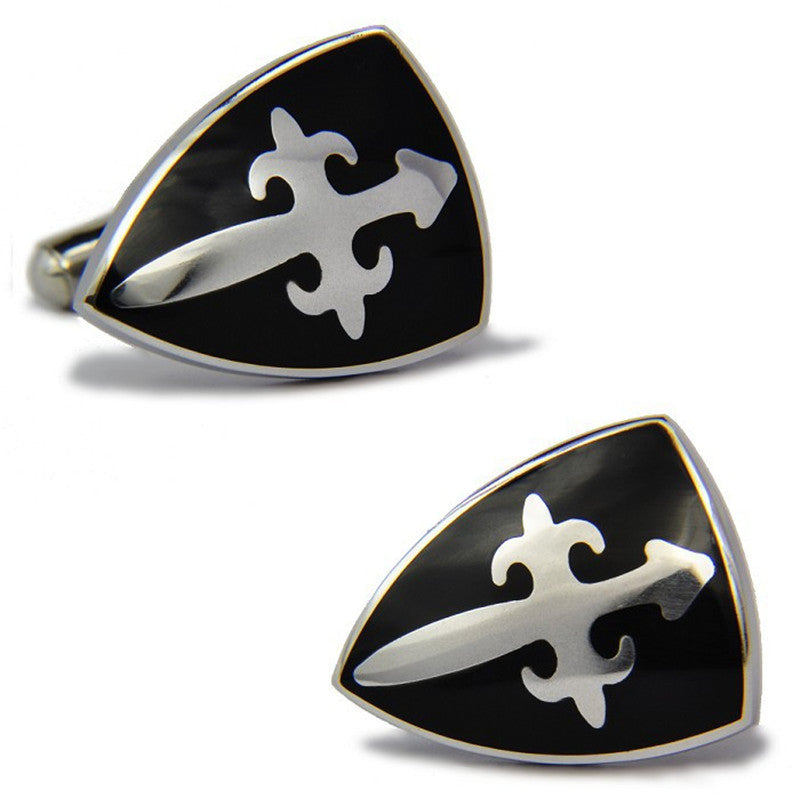 Paladin Black Enamel Shield Shaped French Cufflinks