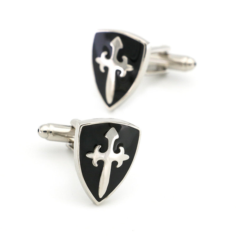 Paladin Black Enamel Shield Shaped French Cufflinks