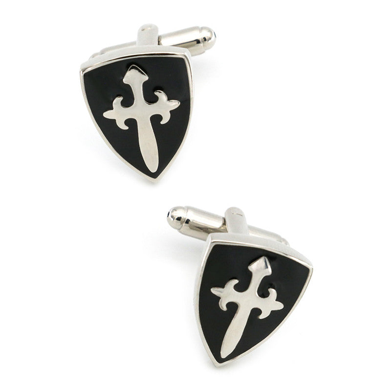 Paladin Black Enamel Shield Shaped French Cufflinks