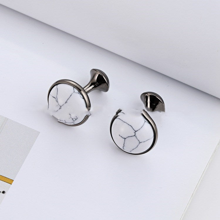 French Men's White Turquoise Nail Gem Cufflinks