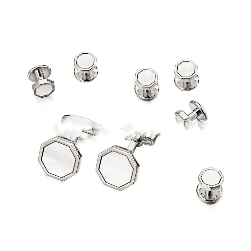 High-End Octagonal French White Shell Cufflinks