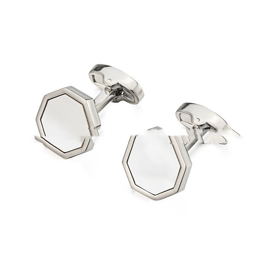 High-End Octagonal French White Shell Cufflinks