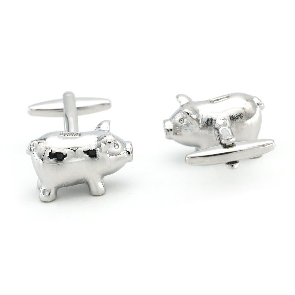 Men's French Sleeve Stud Funny Personality Piggy Bank Cuff Link