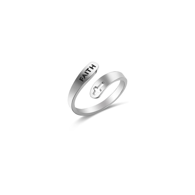 Hollow Cross Double Ring Stainless Steel Engraved Faith Simple Ring