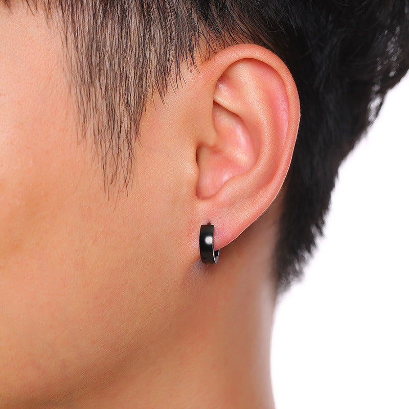 Stainless Steel Light Body Inner Sand Earrings Japanese And Korean Simple Men