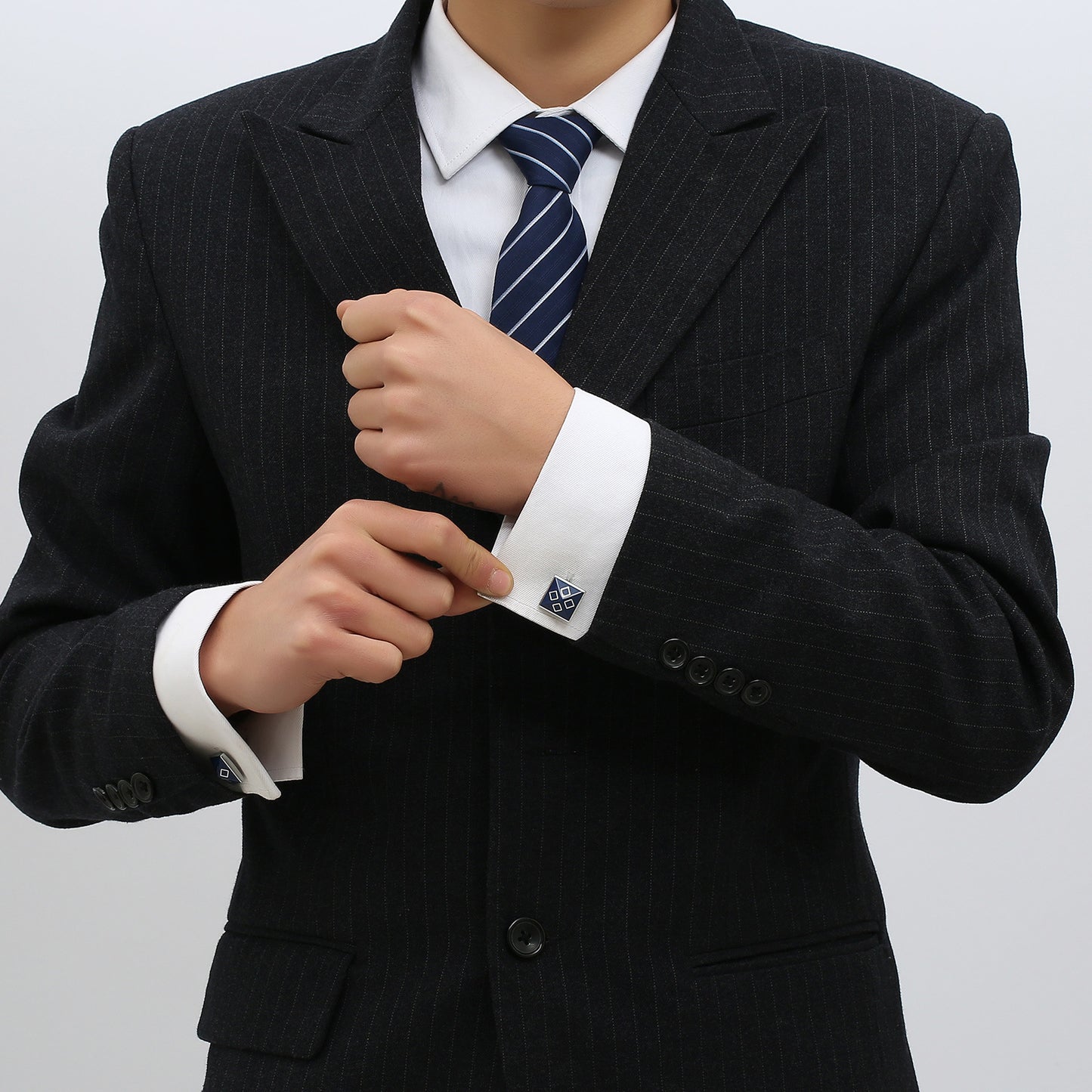 Geometric Shape Blue Border French Cufflinks