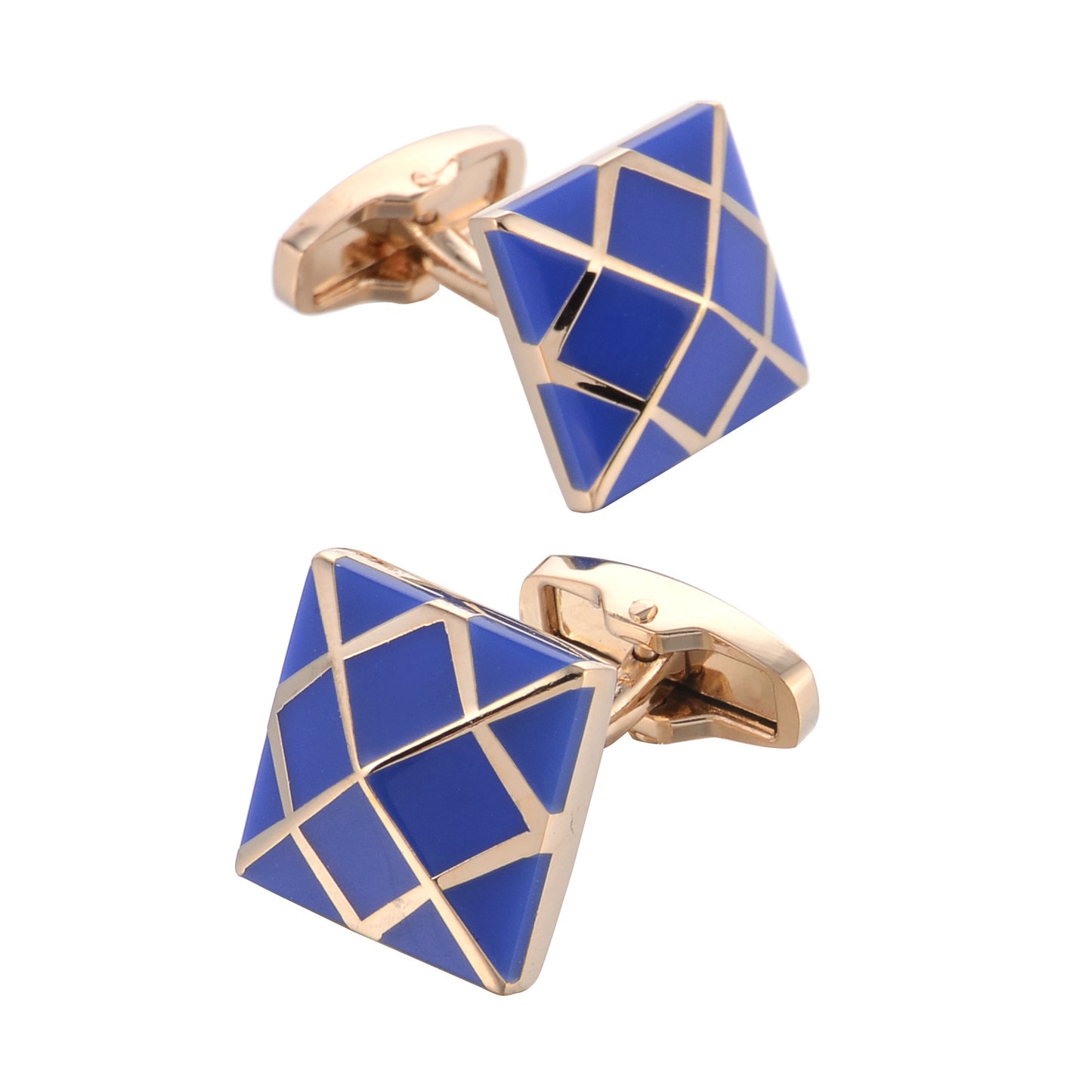 Rose Gold Blue Enamel Men's French Shirt Cufflinks