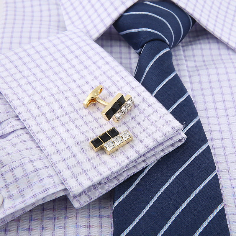 European And American Men's Black And White Crystal Cufflinks