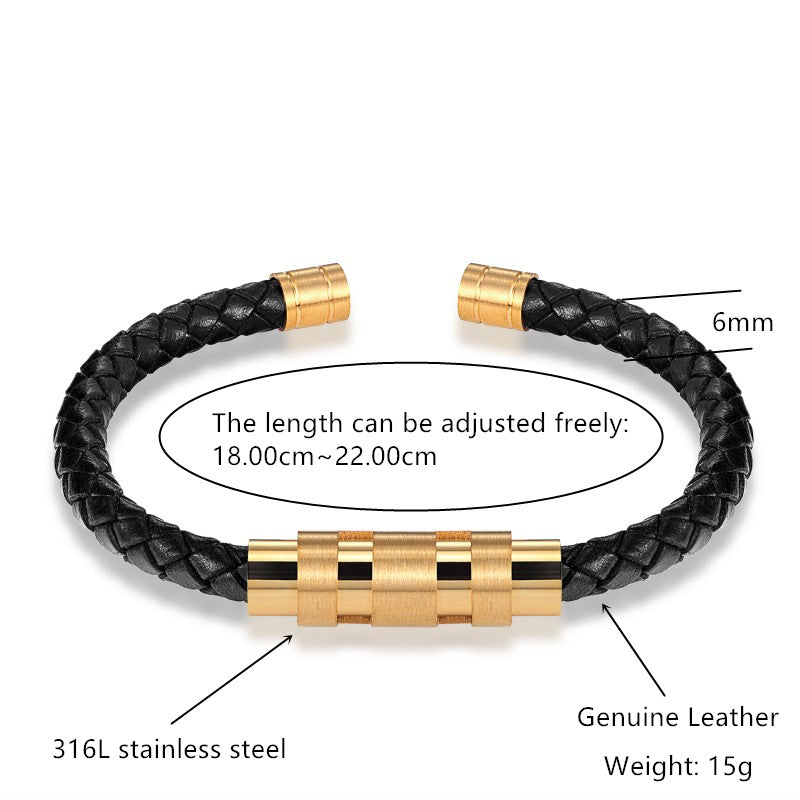 Gold Black Steel Color Rotating Titanium Steel Buckle Bracelet Leather Men