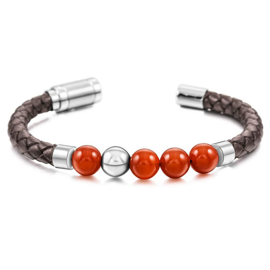 Stainless Steel Magnetic Clasp Genuine Leather Bracelet Stone Bracelet