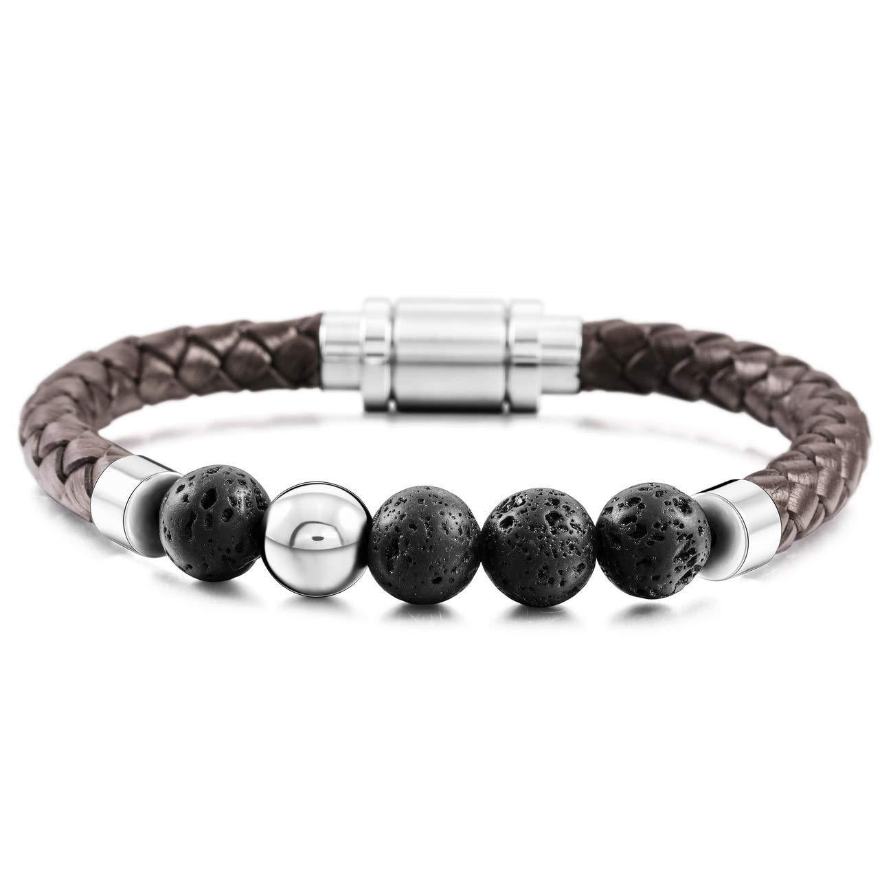 Stainless Steel Magnetic Clasp Genuine Leather Bracelet Stone Bracelet