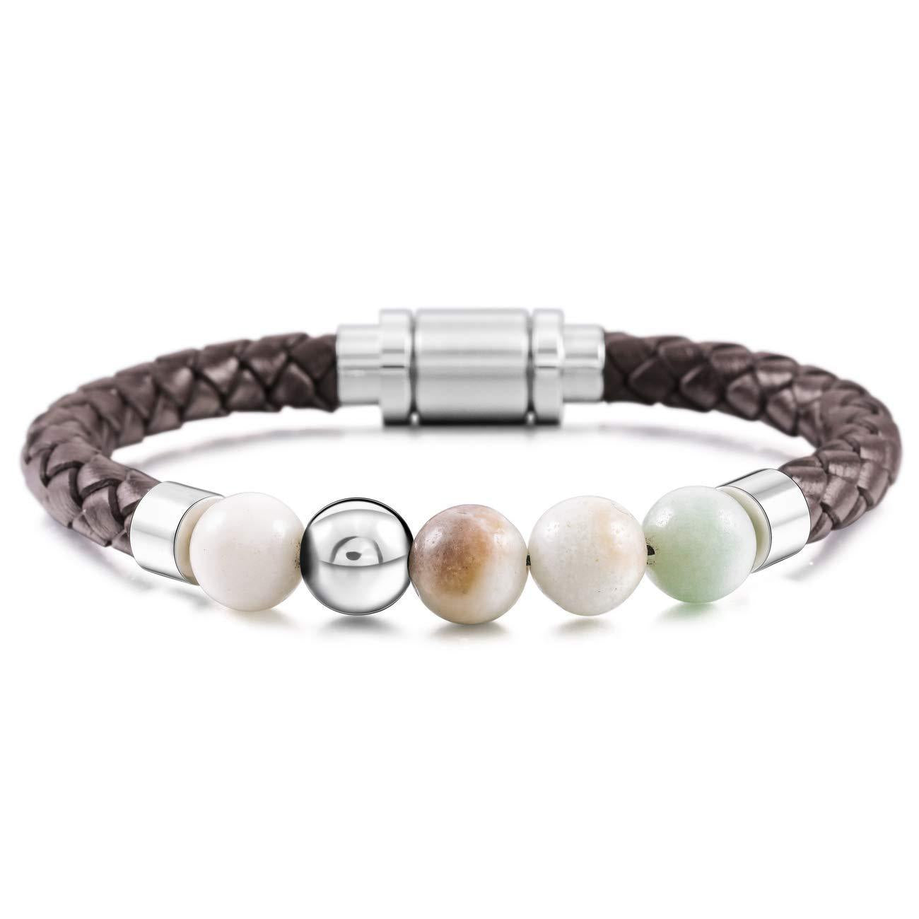 Stainless Steel Magnetic Clasp Genuine Leather Bracelet Stone Bracelet