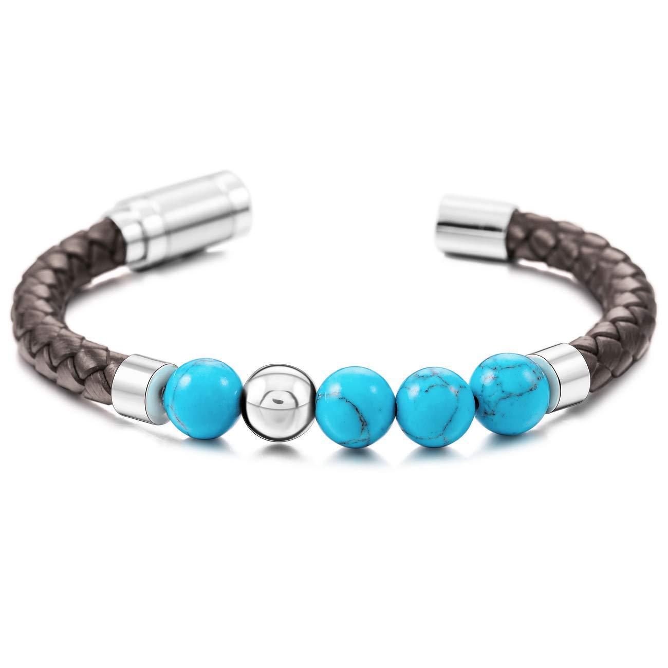 Stainless Steel Magnetic Clasp Genuine Leather Bracelet Stone Bracelet