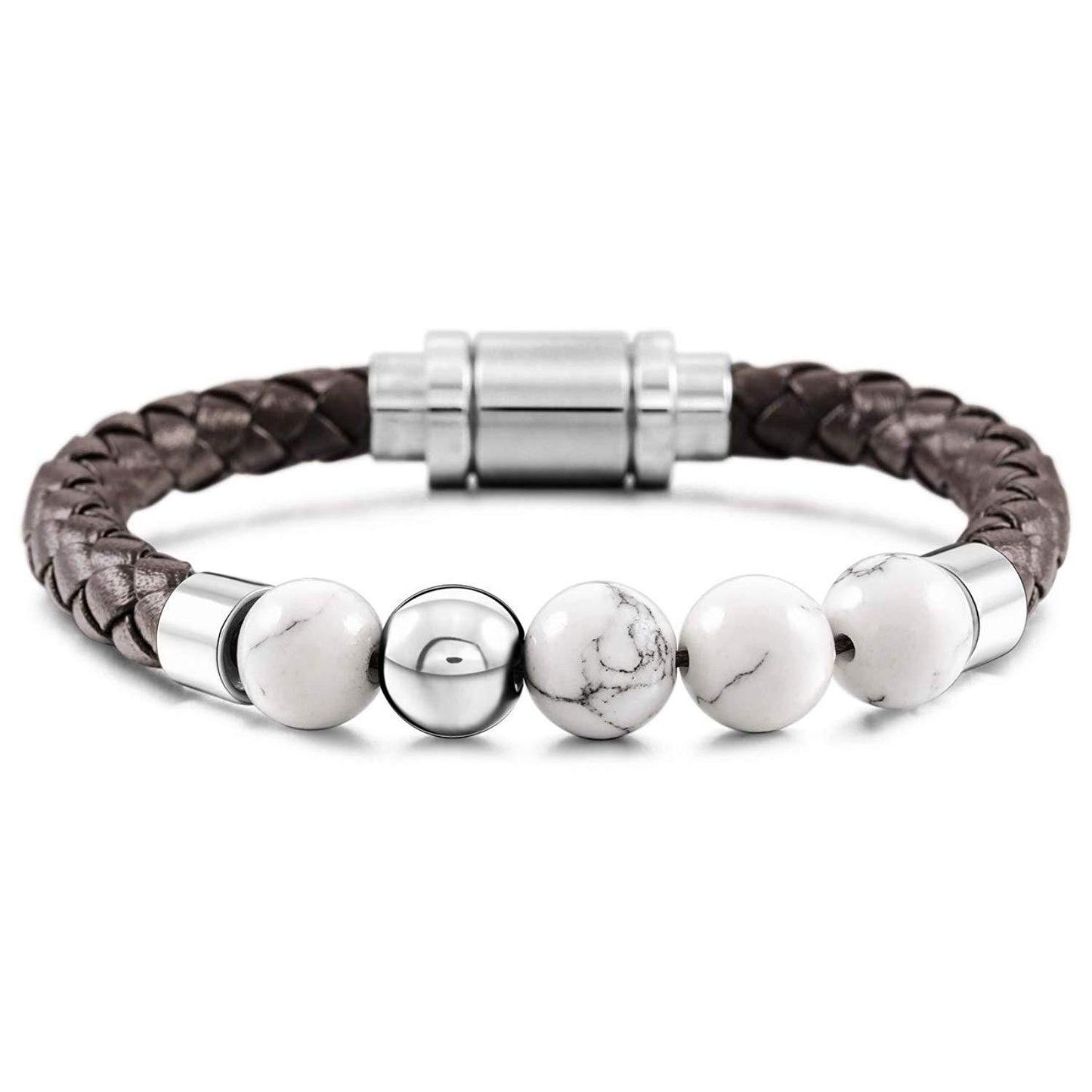 Stainless Steel Magnetic Clasp Genuine Leather Bracelet Stone Bracelet