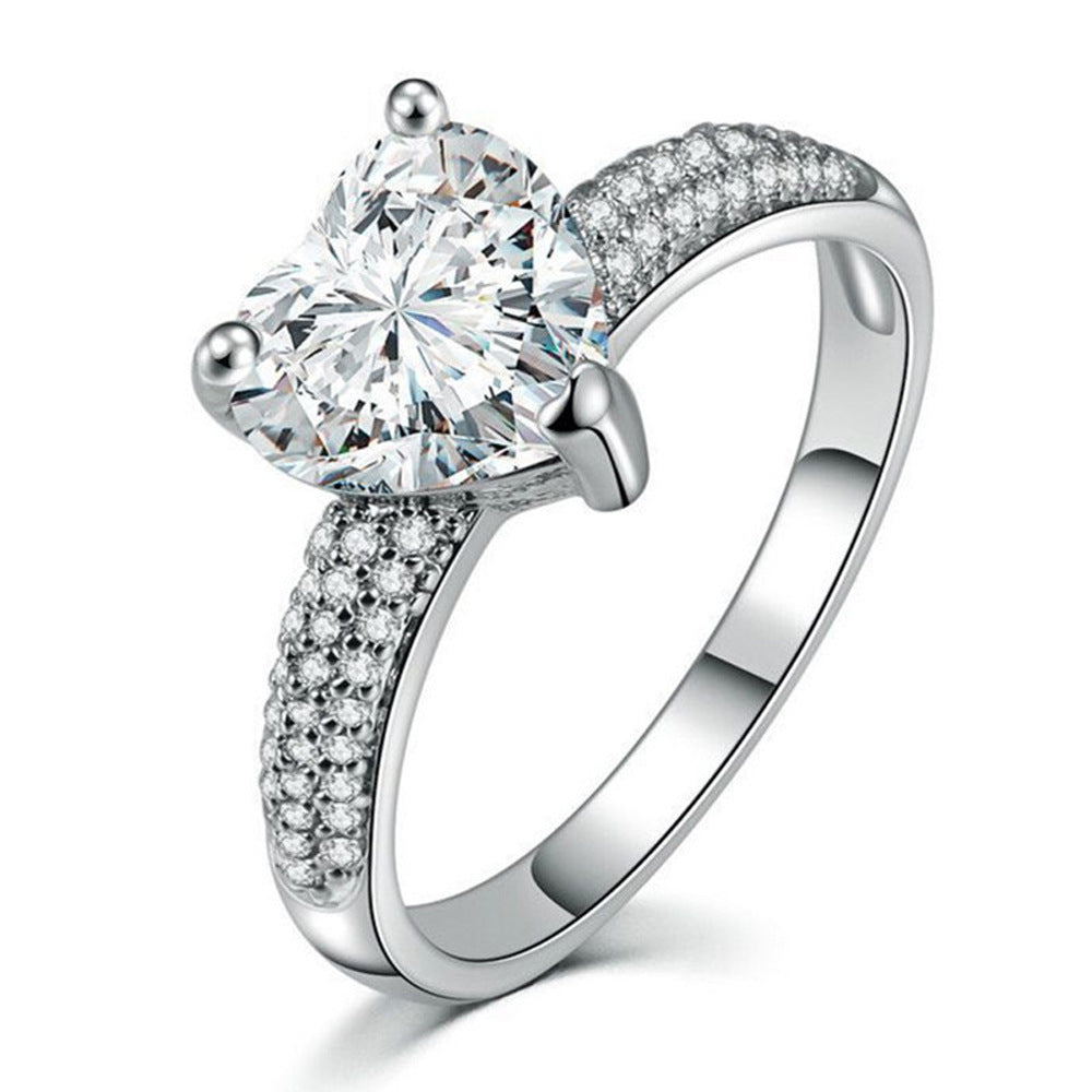 Heart-Shaped Zircon Ring White Gold-Plated Heart-Shaped Diamond Ring