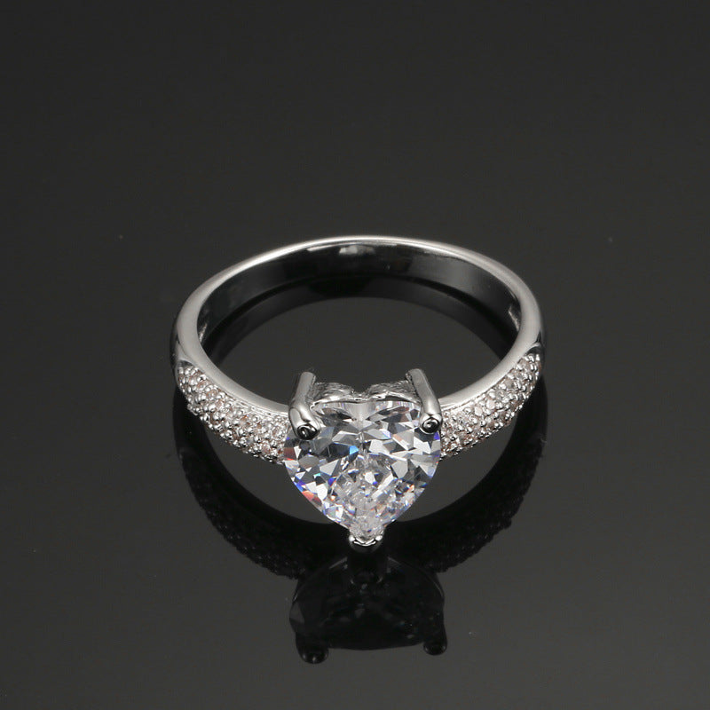 Heart-Shaped Zircon Ring White Gold-Plated Heart-Shaped Diamond Ring