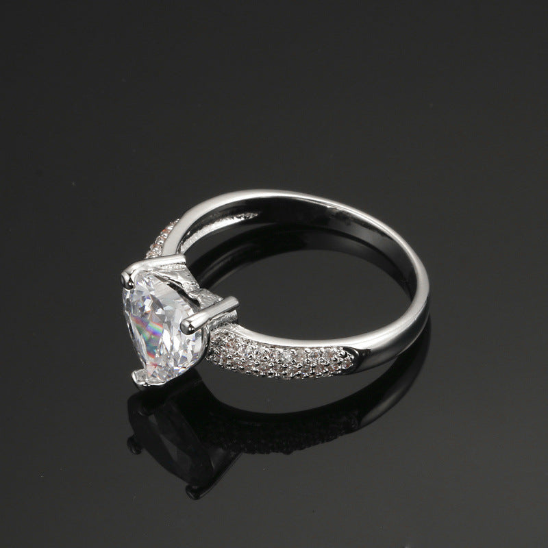 Heart-Shaped Zircon Ring White Gold-Plated Heart-Shaped Diamond Ring