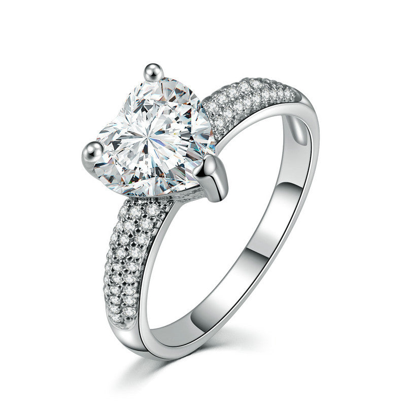 Heart-Shaped Zircon Ring White Gold-Plated Heart-Shaped Diamond Ring