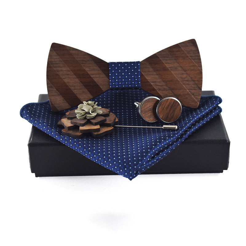 Bow Tie Set Square Scarf Cufflinks Brooch Set