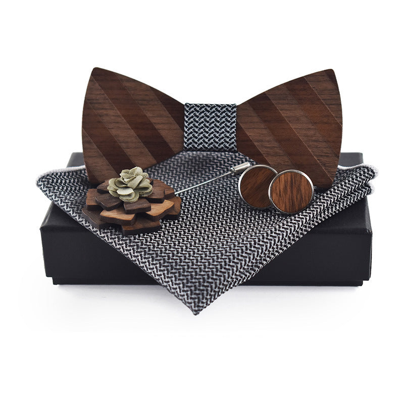 Bow Tie Set Square Scarf Cufflinks Brooch Set