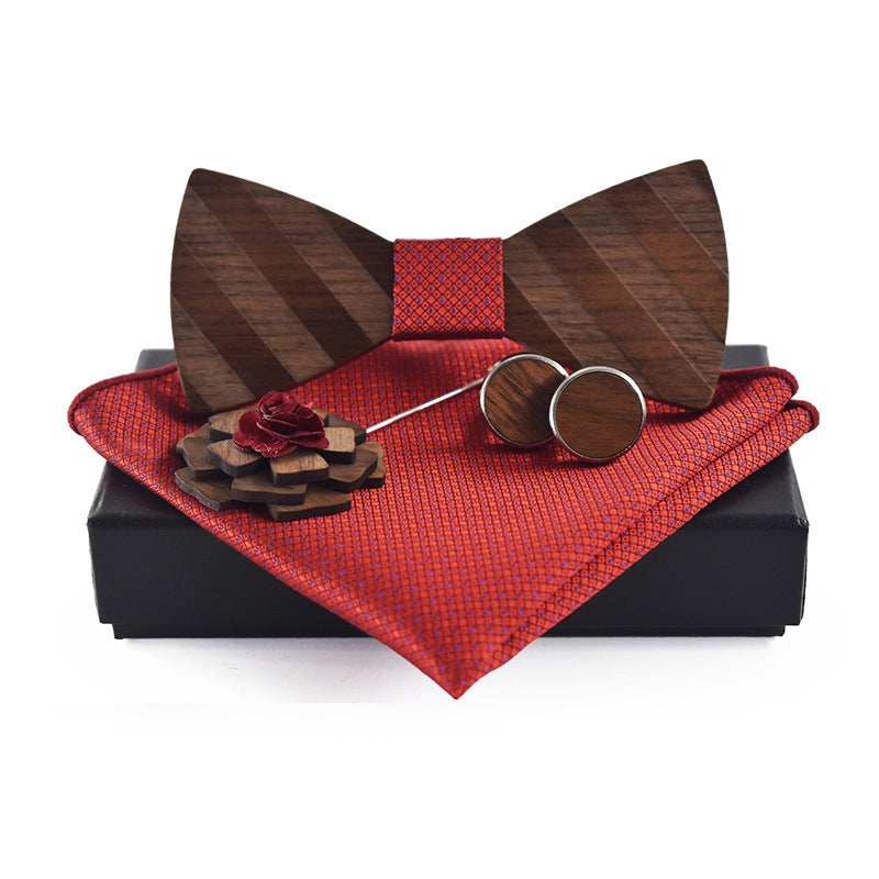 Bow Tie Set Square Scarf Cufflinks Brooch Set