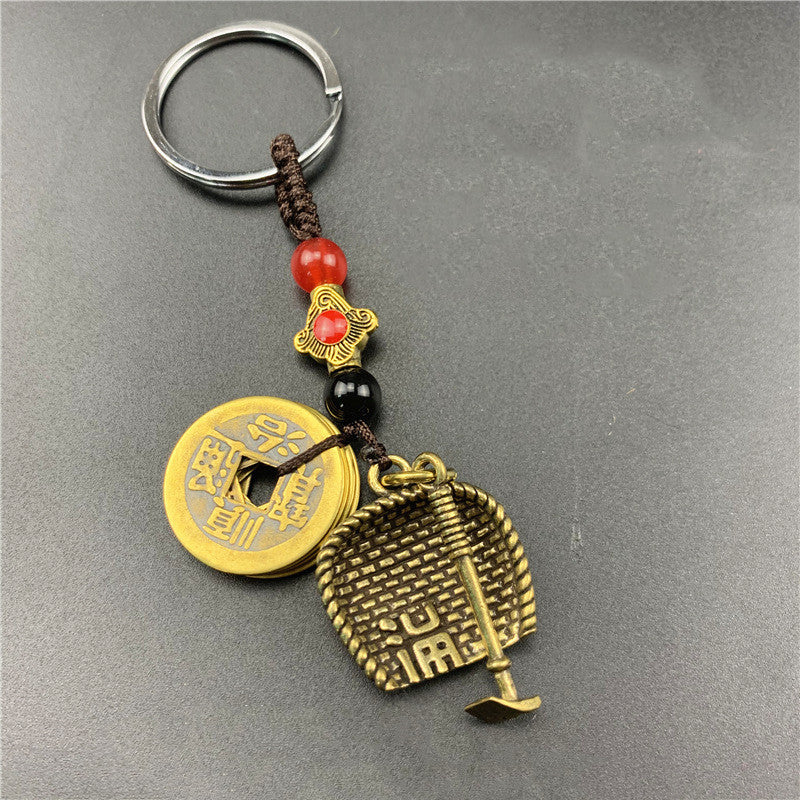 Brass Five Emperor Money Gourd Keychain Pendant