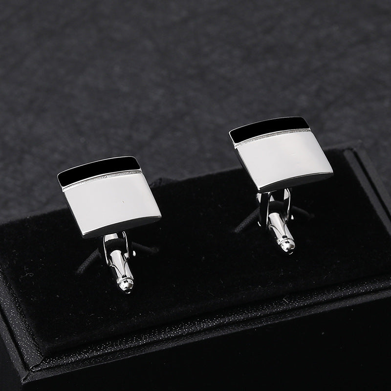 Simple And Creative Square Black And White Stitching French Men's Business Shirt Cufflinks