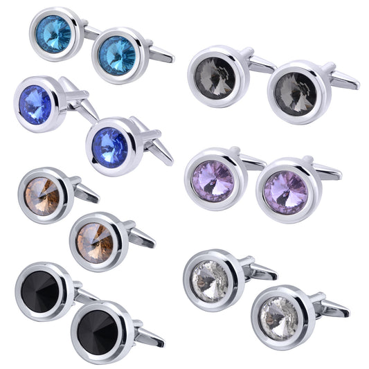 Round Multi-Faceted Satellite Diamond Crystal Cufflinks Men and Women French Cufflinks