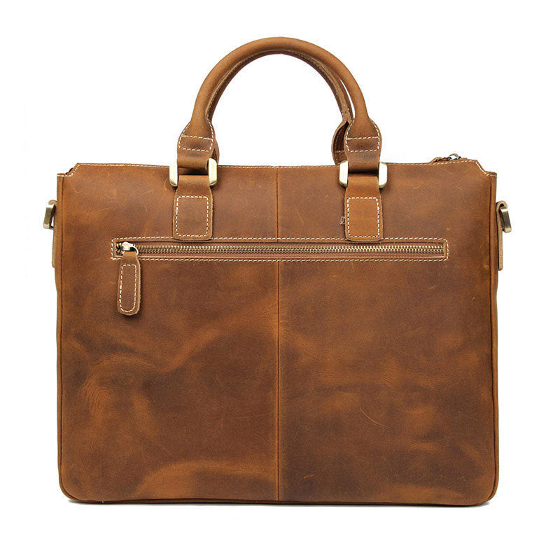 Retro Crazy Horse Leather Crossbody Briefcase