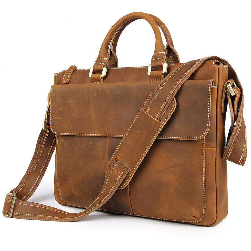 Retro Crazy Horse Leather Crossbody Briefcase