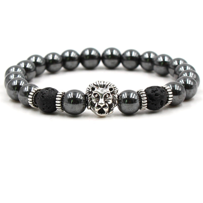 Black Volcanic Rock Leopard Head Lion Head Elastic Bracelet Bracelet