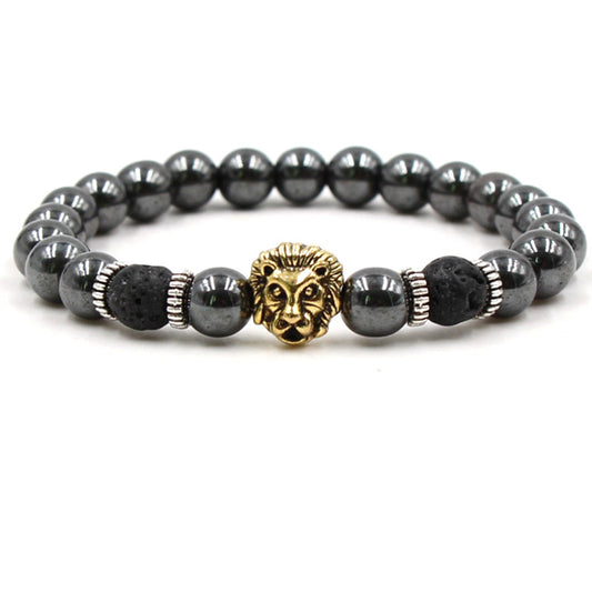 Black Volcanic Rock Leopard Head Lion Head Elastic Bracelet Bracelet