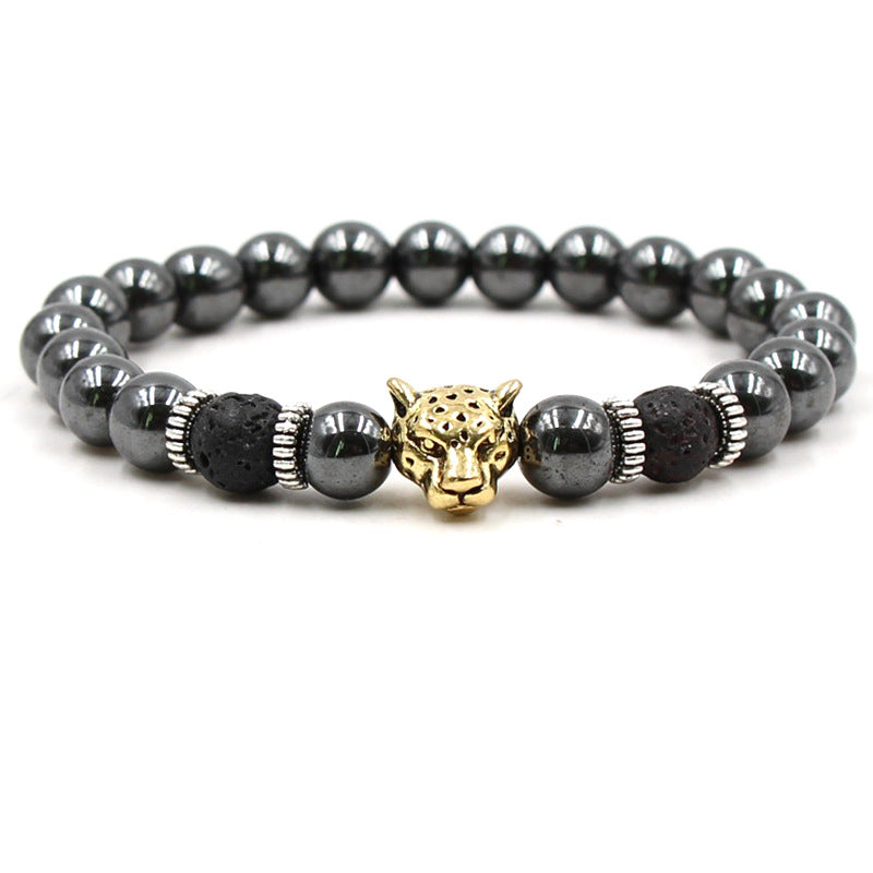 Black Volcanic Rock Leopard Head Lion Head Elastic Bracelet Bracelet