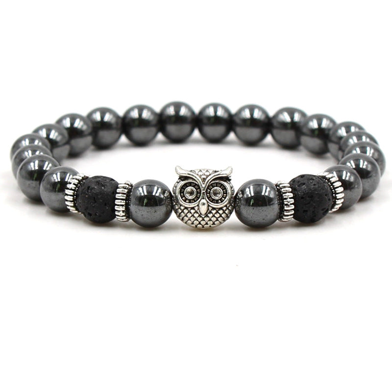 Black Volcanic Rock Leopard Head Lion Head Elastic Bracelet Bracelet