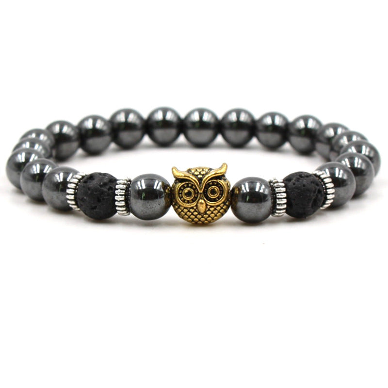 Black Volcanic Rock Leopard Head Lion Head Elastic Bracelet Bracelet