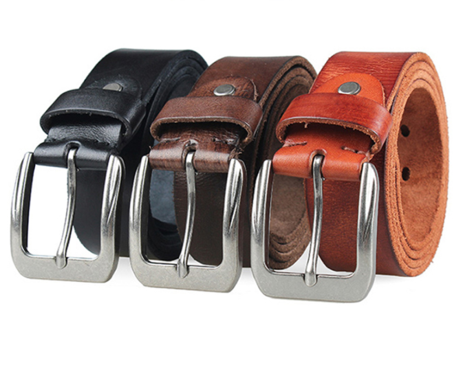 Leather Belt, Men's Leather, Needle Button Top, Leather Narrow Pants, Casual Retro Jeans, Thin Belt, Pure Leather Fashion