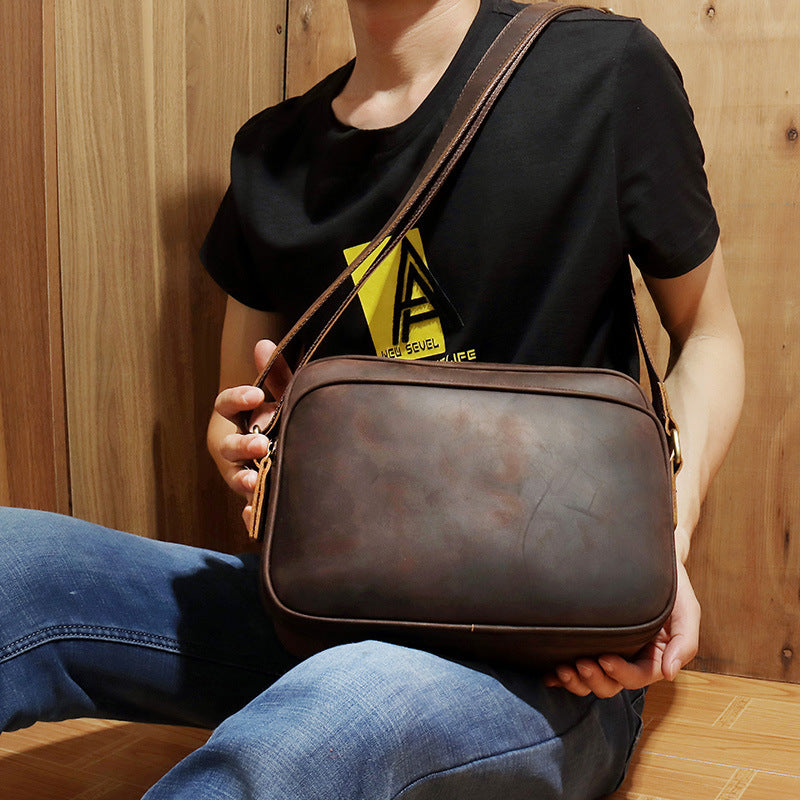 Hot Mens Single Shoulder Messenger Bag Retro Cowhide Casual Business Document Messenger Bag