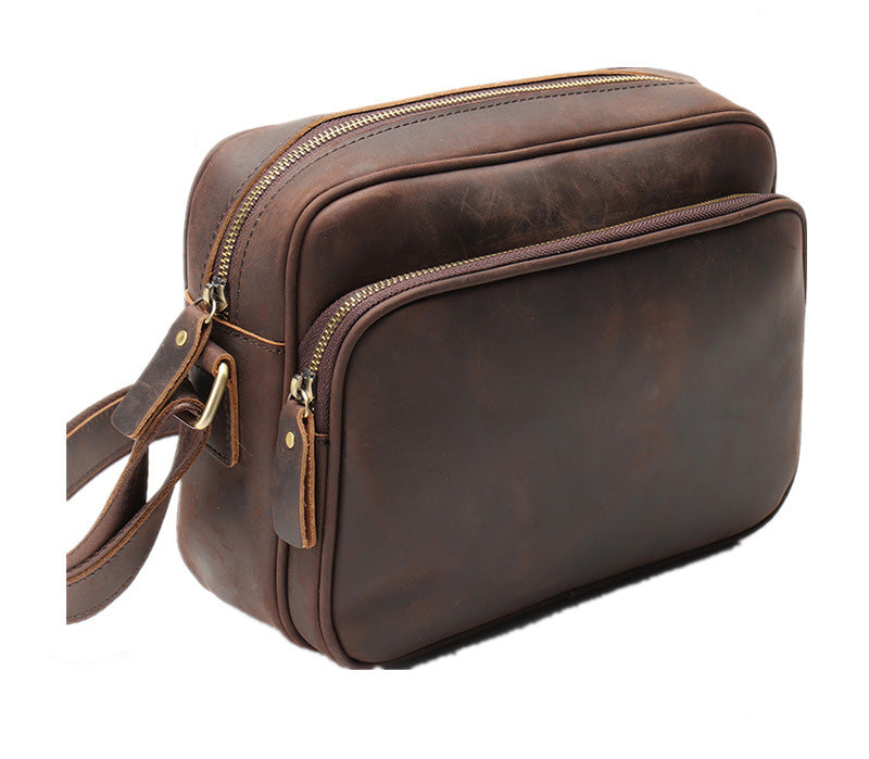 Hot Mens Single Shoulder Messenger Bag Retro Cowhide Casual Business Document Messenger Bag