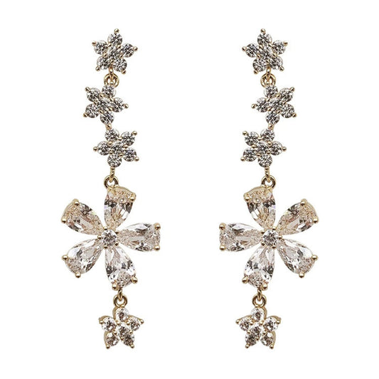 Korea Super Fairy Sweet 925 Silver Needle Rhinestone Flower Earrings Temperament Simple Long Earrings Lady Ear Jewelry Female