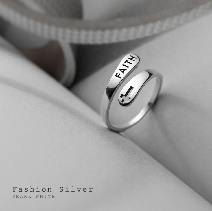 Hollow Cross Double Ring Stainless Steel Engraved Faith Simple Ring