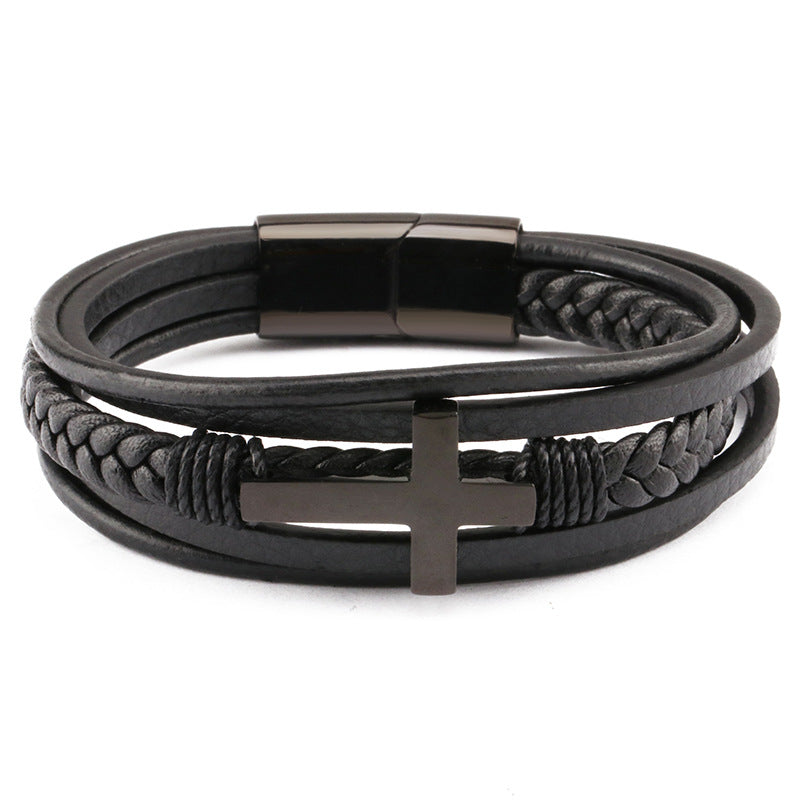 Men's Leather Bracelet Retro Multilayer Braided Titanium Steel Love Bracelet